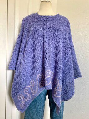 Vintage Connemara Ireland Knitwear Merino Wool Poncho Shawl Purple Womens OS